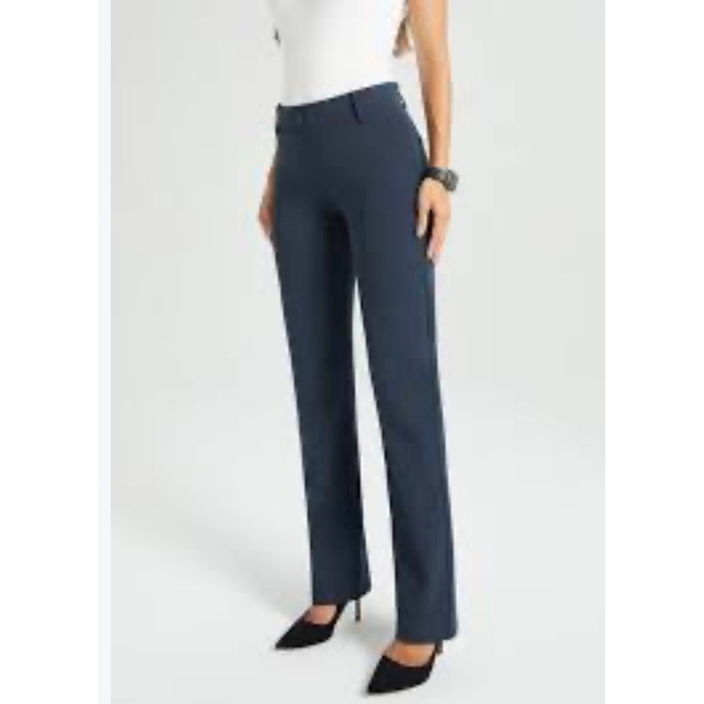 Betabrand Dress Pant Yoga Pants Navy Blue Herringbone Straight Leg Medium Petite